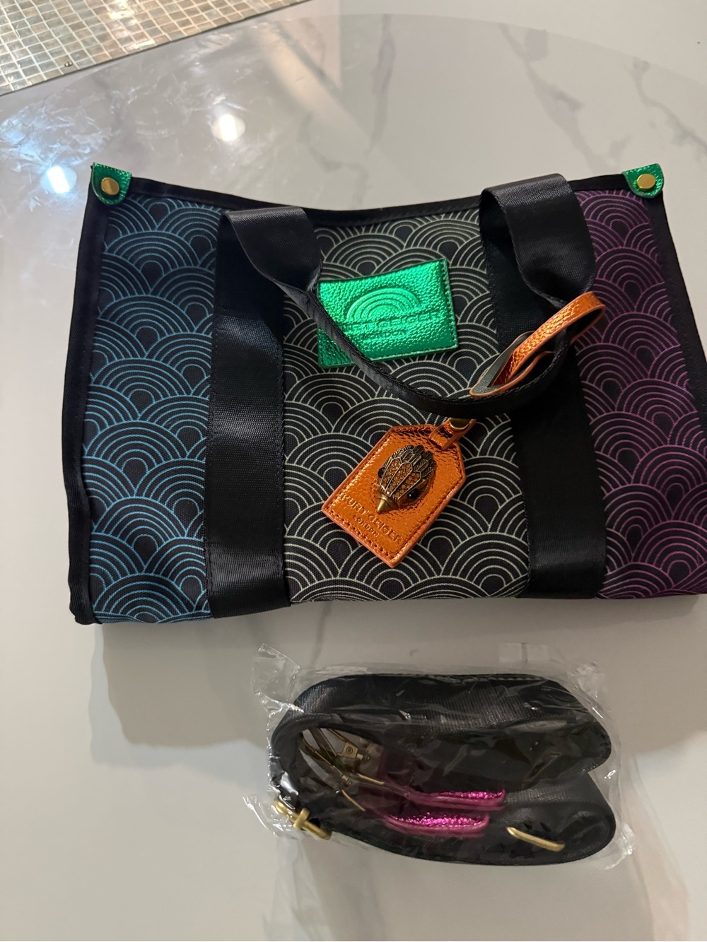 Kurt Geiger Multicolor Wave-Print Crossbody Tote with Leather Tag